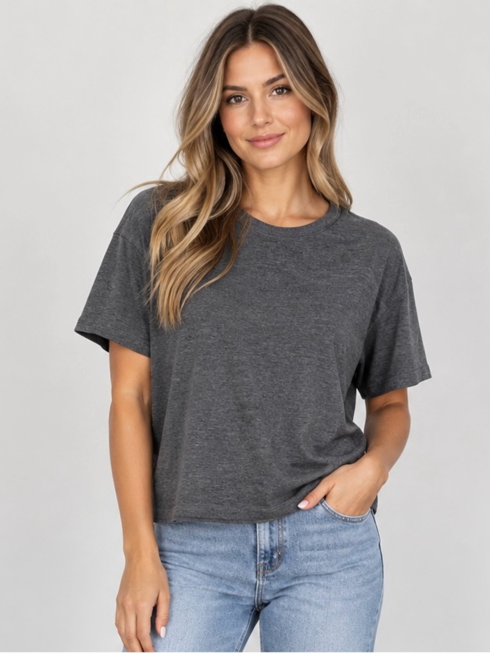 Classic Charcoal Crop Tee - Boxy Short Sleeve